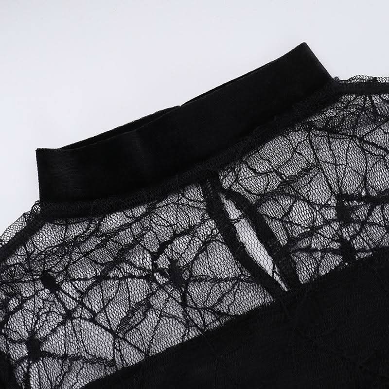 Haute Halloween: Black Velvet Spiderweb Maxi Dress - Elegant Gothic Glamour