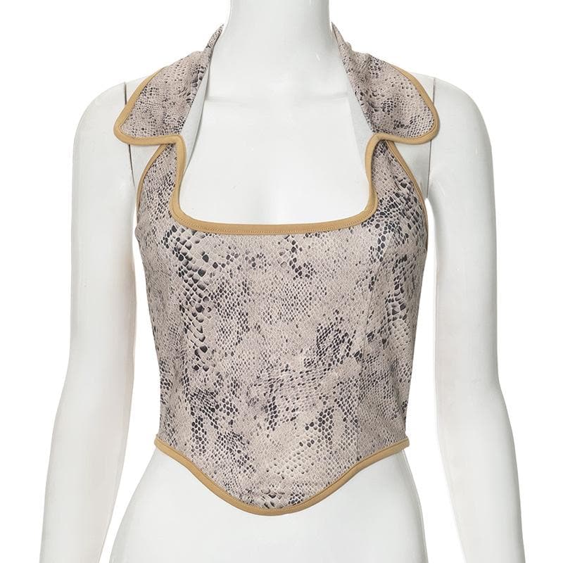 Chic Snakeskin Print Halter Top for Women - Essential Fall Statement Style