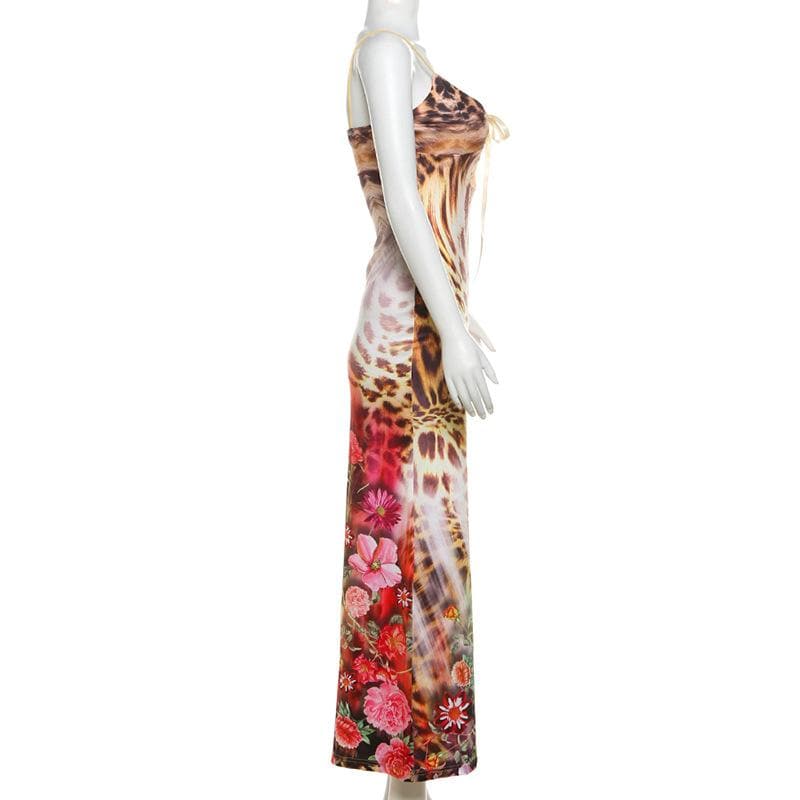 Wild Orchid Leopard Print Lace-Up Cami Maxi Dress - Your Chic Fall Getaway & Party Statement