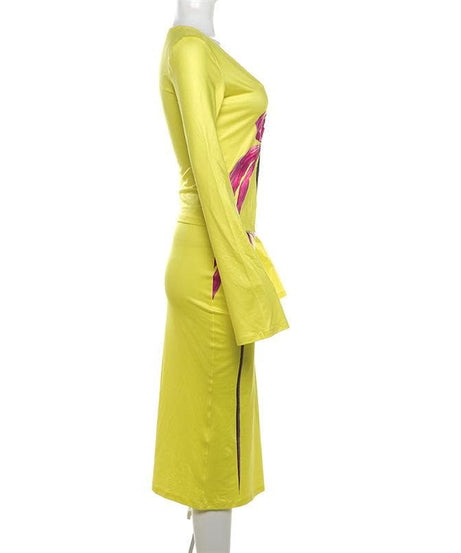 Lime Green Glow-Up: O-Ring Long Sleeve Midi Skirt Set – Your Fall & Holiday Statement Piece