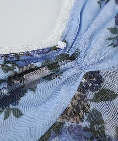 Autumn Bloom Floral Mesh & Gingham Sweetheart Top - Y2K Layering Cami