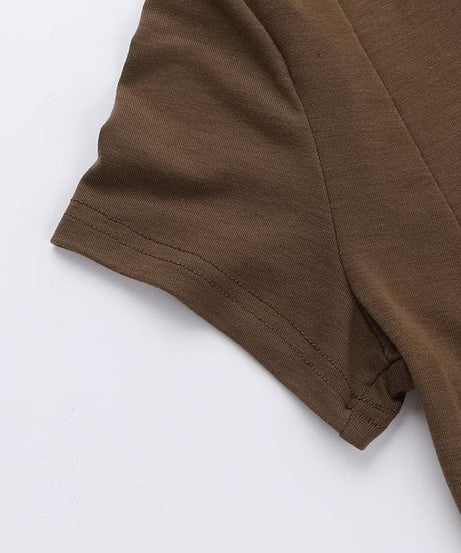 Women's Effortless Chic Mocha V-Neck Henley Crop Top - Your Essential Fall Layer