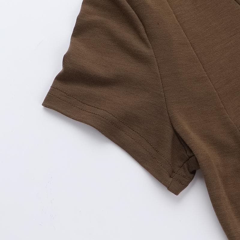 Women's Effortless Chic Mocha V-Neck Henley Crop Top - Your Essential Fall Layer