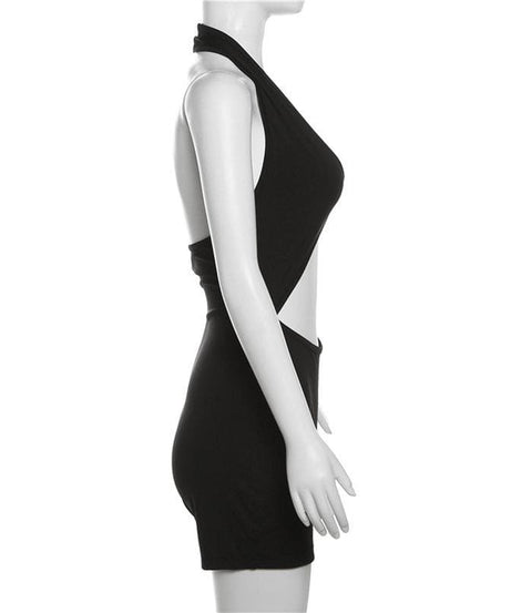 Sassy & Chic Black Halter Cutout Romper – Your Essential for Fall Nights Out & Warm-Weather Escapes