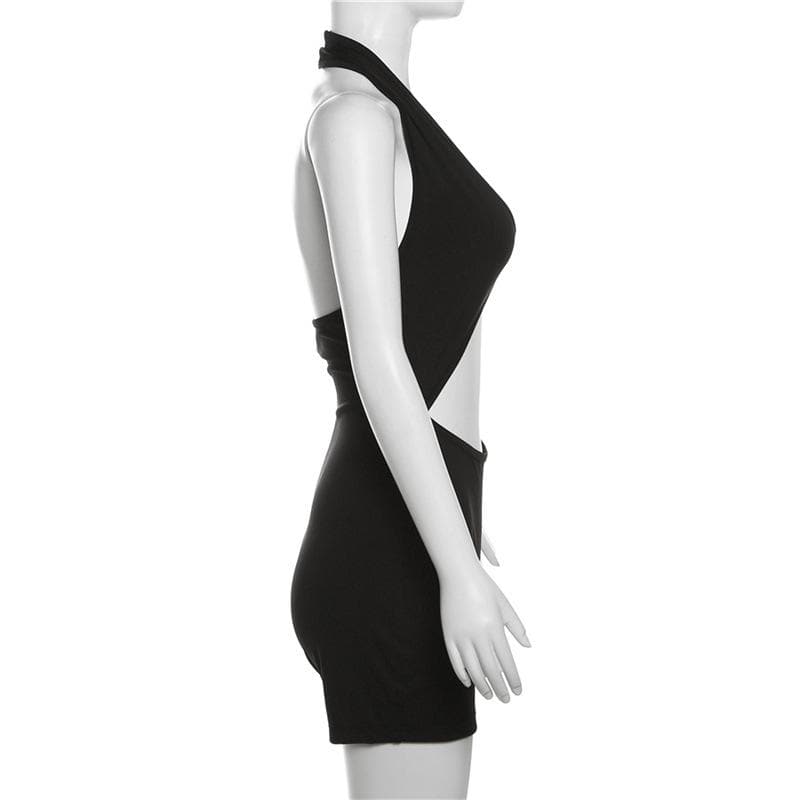 Sassy & Chic Black Halter Cutout Romper – Your Essential for Fall Nights Out & Warm-Weather Escapes