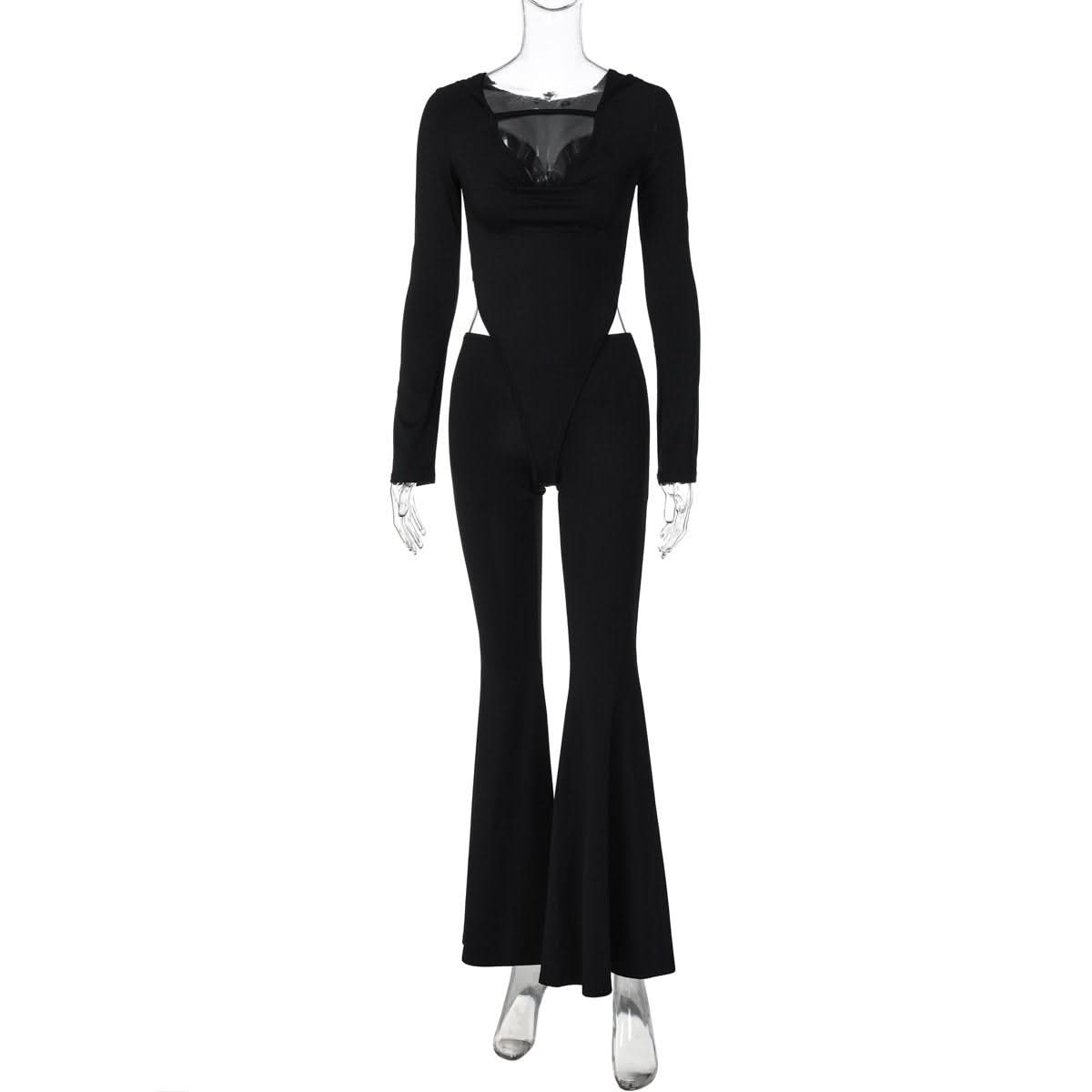The "Midnight Glam" Cutout Cowl Neck Flared Jumpsuit - Fall & Holiday Party Ready