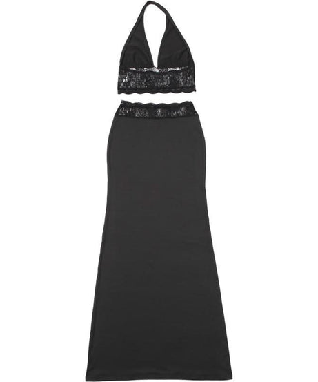 Timeless Black Lace Halter Crop Top & Mermaid Maxi Skirt Set - Your Go-To for Fall & Holiday Glamour