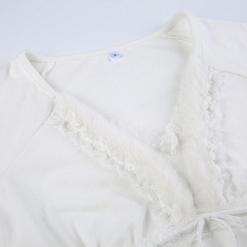 Y2K Chic! Women's Romantic Lace Tie-Front V-Neck Long Sleeve Top - Fall Essential