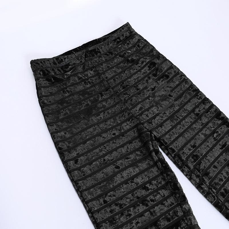 Glamorous Shredded Velvet High-Waist Stacked Flare Pants - Fall/Holiday Chic