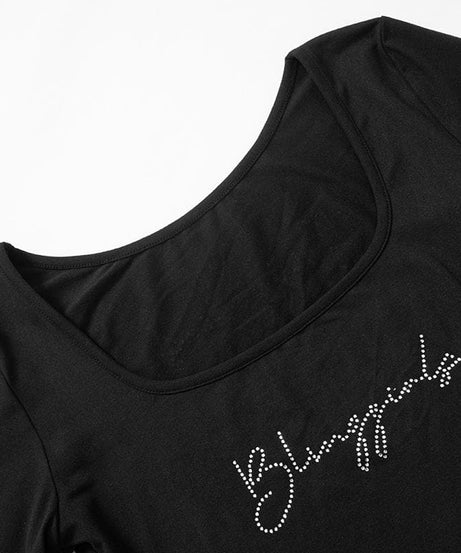 Dazzling Rhinestone Square Neck Long Sleeve Top - Chic Y2K Fall Style