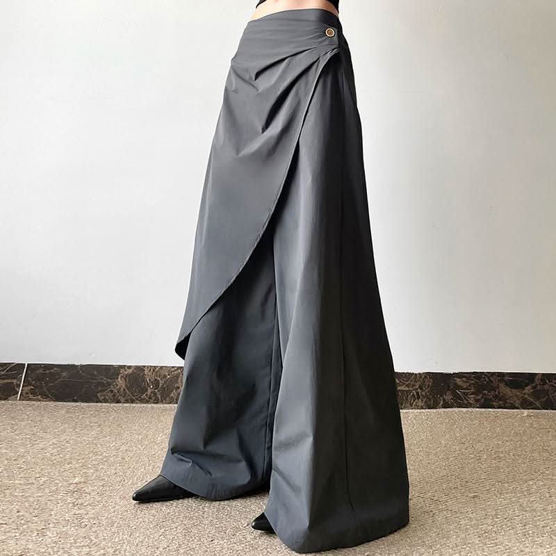 Fall Chic Asymmetric Wrap Wide-Leg Pants | High-Rise Draped Trousers