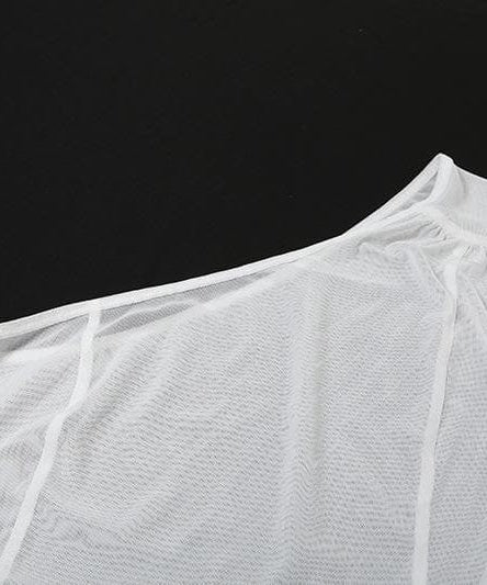 Sultry Siren Black Sheer Mesh One-Shoulder Top & High-Slit Maxi Skirt Set - Your Fall Escape & Party Essential