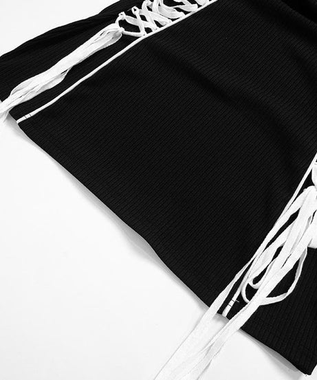 Edgy Chic Long Sleeve Lace-Up Mini Dress - Black Bodycon Zip-Up for Fall Nights & Holiday Parties