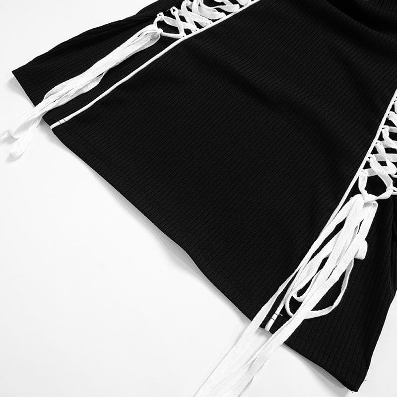 Edgy Chic Long Sleeve Lace-Up Mini Dress - Black Bodycon Zip-Up for Fall Nights & Holiday Parties