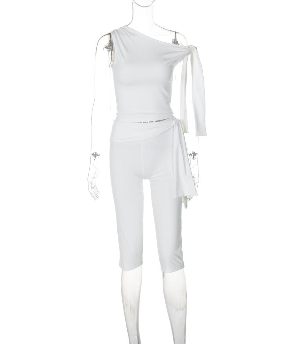 Effortless Chic White One-Shoulder Tie-Waist Pant Set | Resort & Beyond