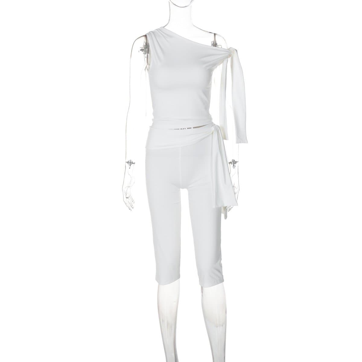 Effortless Chic White One-Shoulder Tie-Waist Pant Set | Resort & Beyond