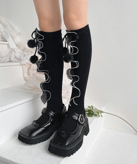 Spooky Cute Ruffle Pom Pom Knee-High Socks - Essential Fall & Halloween Style