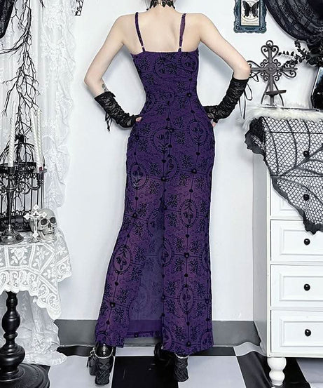 Bewitching Purple Gothic Mesh Maxi Dress - Slay Halloween & Fall with this Mermaid Statement Gown