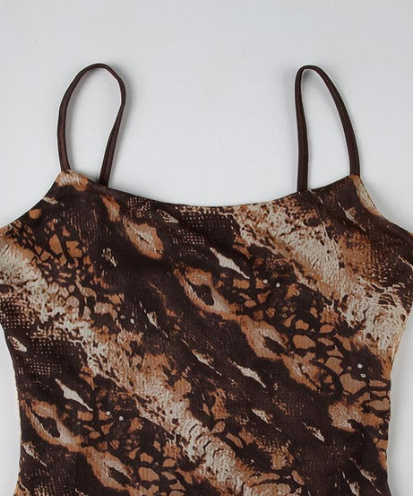 Chic Autumn Animal Print Asymmetrical Maxi Cami Dress - Effortless Fall Style