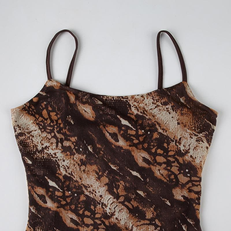 Chic Autumn Animal Print Asymmetrical Maxi Cami Dress - Effortless Fall Style