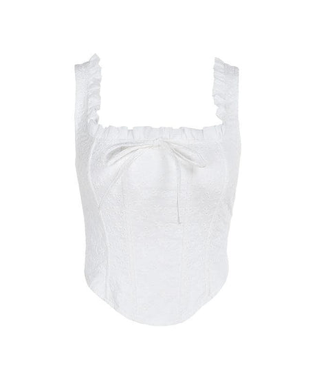 Romantic White Eyelet Bustier Top - Ruffle & Bow Detail for Fall & Holiday Chic