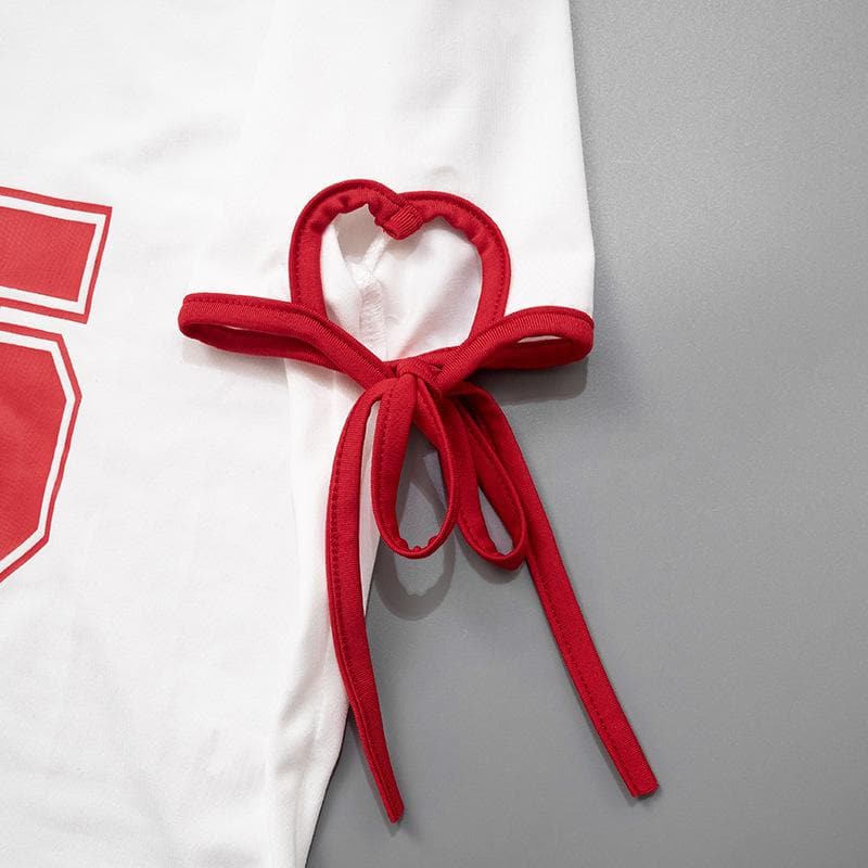 Game Day Ready '55' Crop Top | Women's Retro Ringer Tee with Chic Tie Sleeves