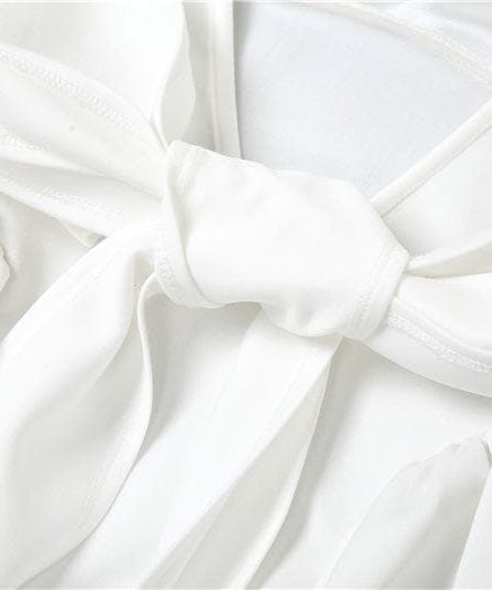 Chic White Square Neck Mini Dress - Ruched Side Tie & Backless Detail - Fall Party Ready