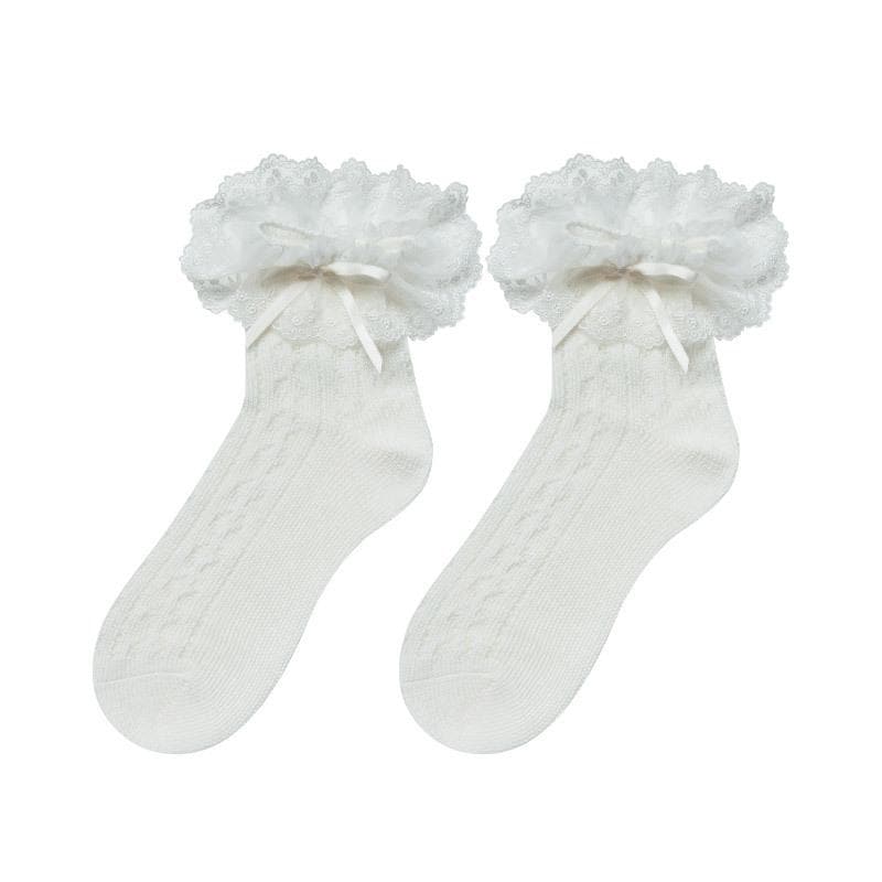 Enchanting Black Lace Ruffle Ankle Socks with Satin Bows - Vintage Charm for Fall & Halloween