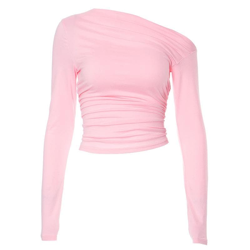 Chic Fall Nights: Asymmetrical Ruched Off-Shoulder Top – Your Essential Black Long Sleeve