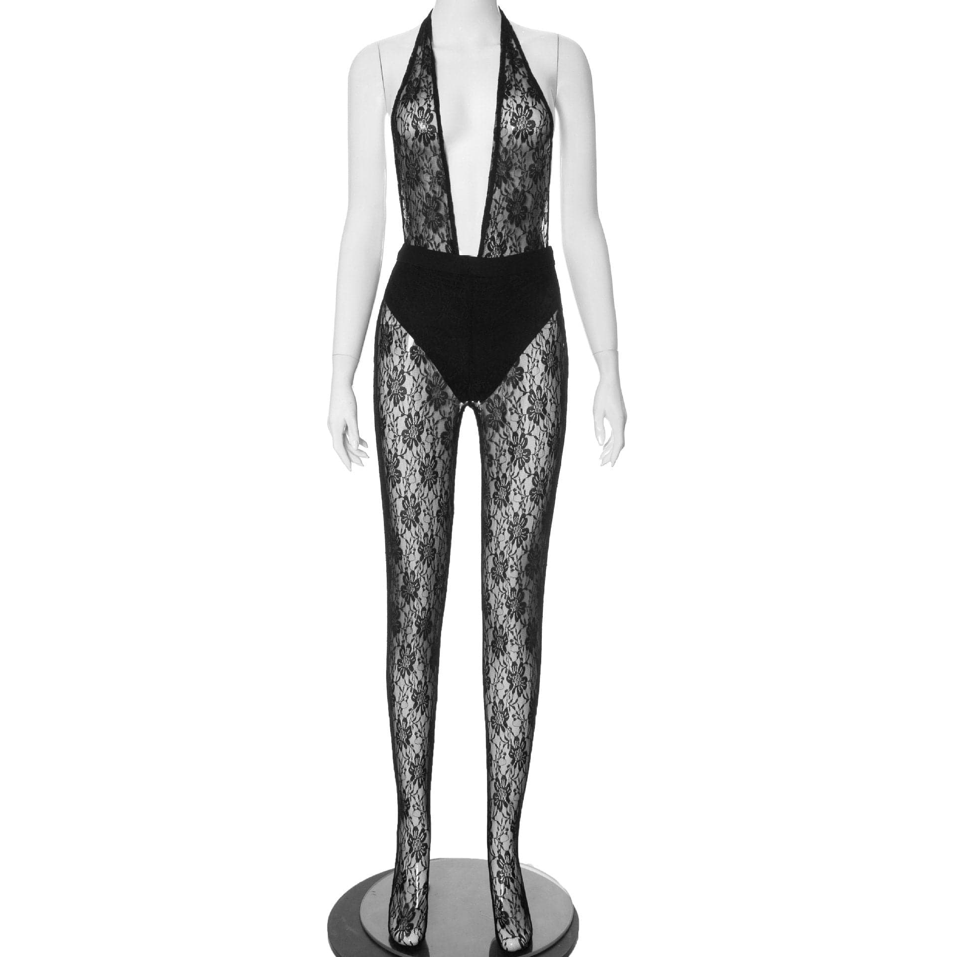 Sultry Siren Black Lace Halter Jumpsuit – Your Daring Fall & Halloween Statement