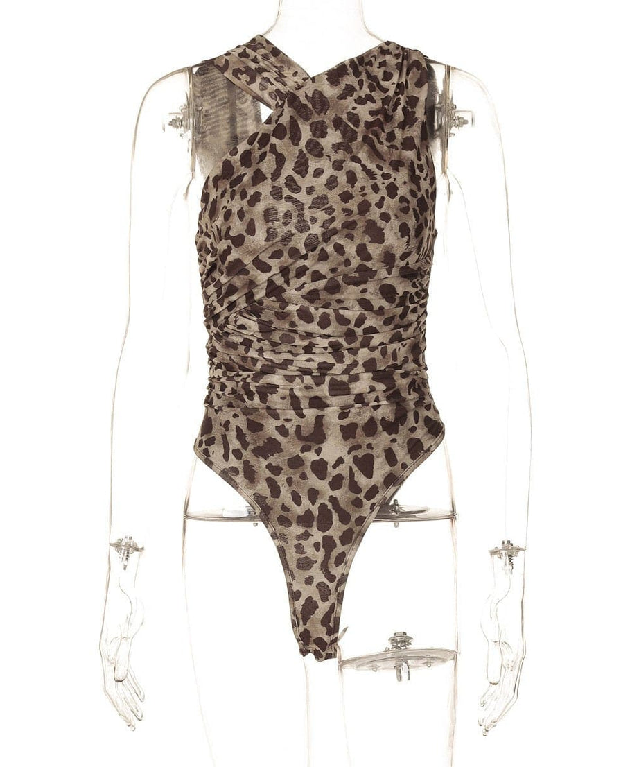 Fierce & Chic: Asymmetrical Leopard Print Ruched Bodysuit - Your Fall Party & Night Out Statement