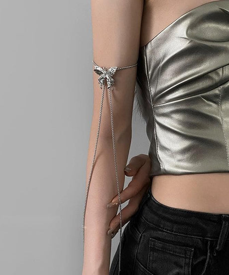 Enchanted Butterfly Lariat Choker Necklace - Adjustable Silver Dangle for Fall & Holiday Glam