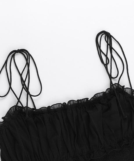 Chic Sheer Knit Ruffle Cami Top with Adjustable Tie-Shoulders - Fall Layering & Night Out Essential