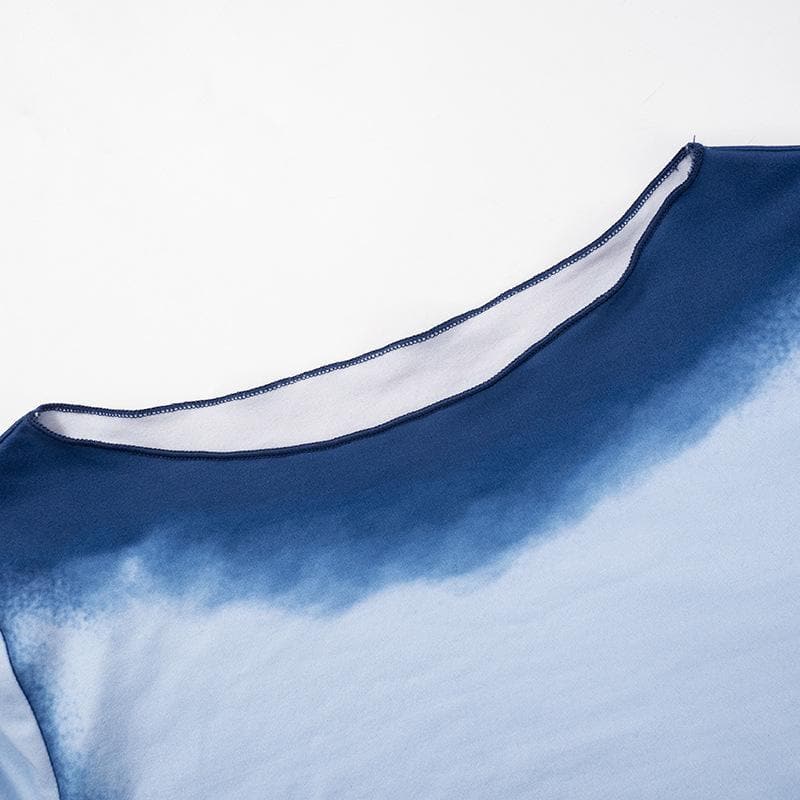 Cozy Chic Ombre Blue Flare Pant & Crop Top Set | Fall Vibes Fashion for Women