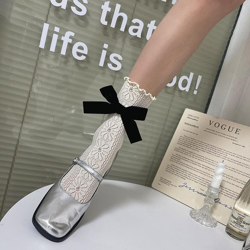 Coquette Chic Lace Ruffle Ankle Socks with Velvet Bows | Fall Fashion Trend