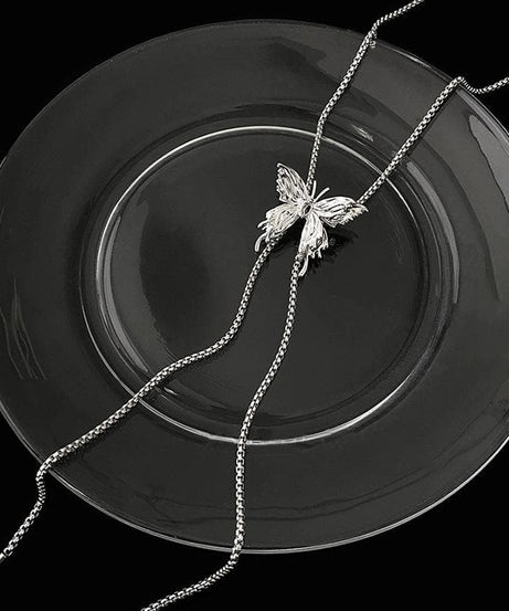 Enchanted Butterfly Lariat Choker Necklace - Adjustable Silver Dangle for Fall & Holiday Glam