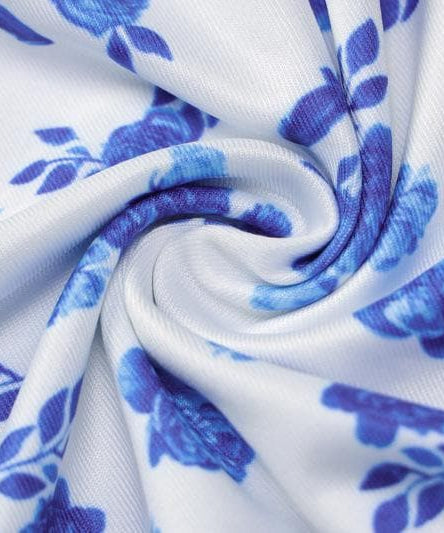 Chic Blue Floral Tie-Shoulder Maxi Dress - Elegant Mermaid Hem for Fall Events & Tropical Getaways