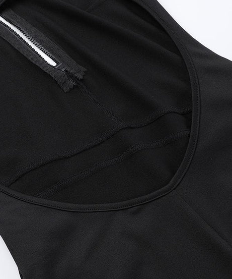 Sleek Black Bodycon Maxi Dress with V-Neck Zipper & High Slit | Backless Fall & Holiday Party Gown