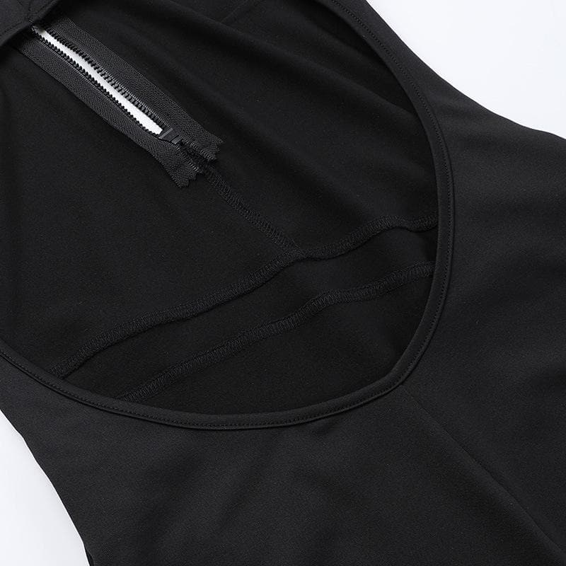 Sleek Black Bodycon Maxi Dress with V-Neck Zipper & High Slit | Backless Fall & Holiday Party Gown