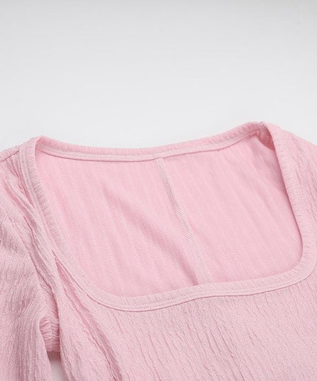 Cozy-Chic Blush Pink Ribbed Knit Midi Dress - Square Neck Long Sleeve for Fall