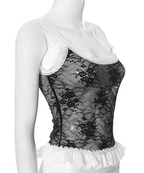 Sultry Black & White Lace Ruffle Cami Top - Fall Flirts & Holiday Glam