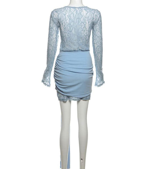 Alluring Lace & Ruched Mini Dress with Statement Tie - Fall & Holiday Party Perfect