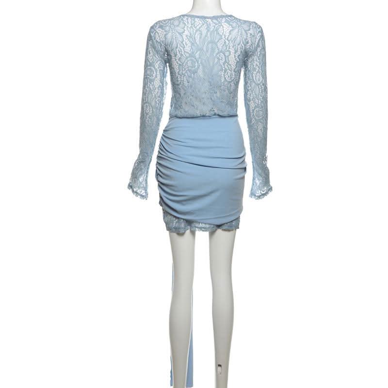 Alluring Lace & Ruched Mini Dress with Statement Tie - Fall & Holiday Party Perfect