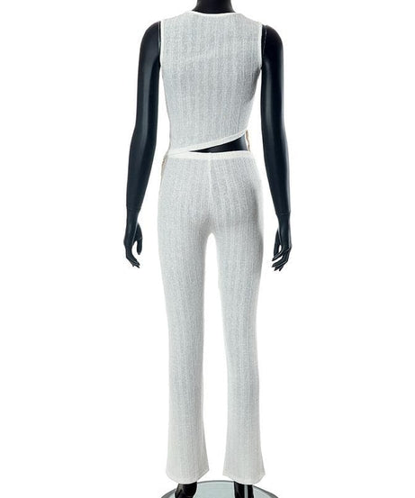 Fall Ready: Effortlessly Chic Asymmetrical Fringe Knit Jumpsuit for Women
