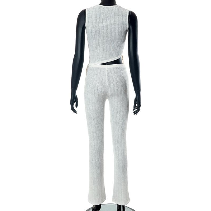 Fall Ready: Effortlessly Chic Asymmetrical Fringe Knit Jumpsuit for Women