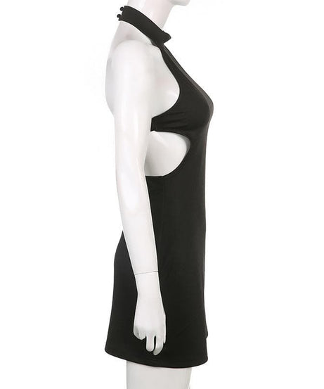 Sultry Black Halter Bodycon Mini Dress - Daring Cut-Outs for Fall Parties & Holiday Nights