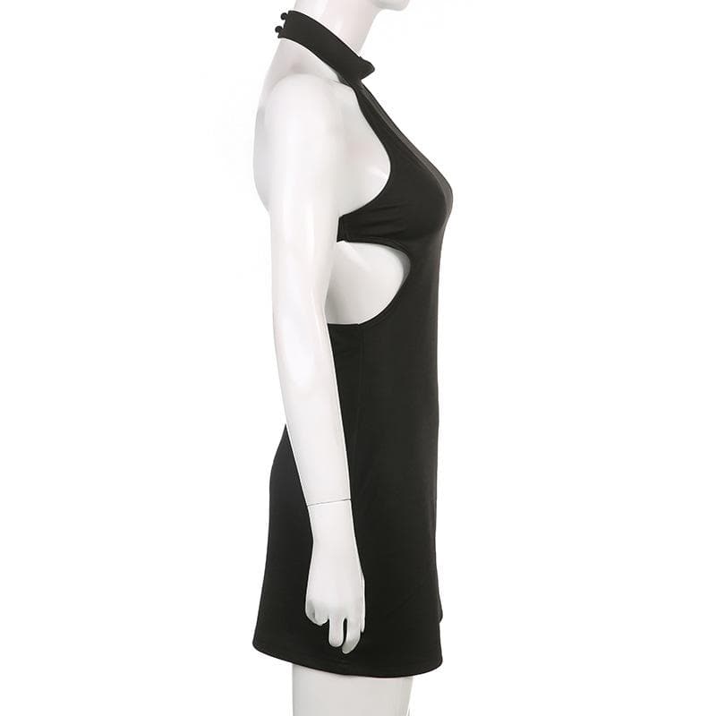 Sultry Black Halter Bodycon Mini Dress - Daring Cut-Outs for Fall Parties & Holiday Nights