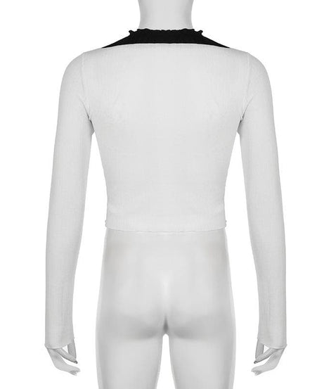 Fall Chic: Sweetheart Ruffle Tie-Front Ribbed Knit Long Sleeve Top