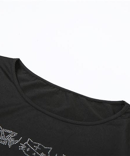 Sparkle & Slay: Rhinestone Long Sleeve Tie-Front Crop Top - Fall Party & Date Night Ready