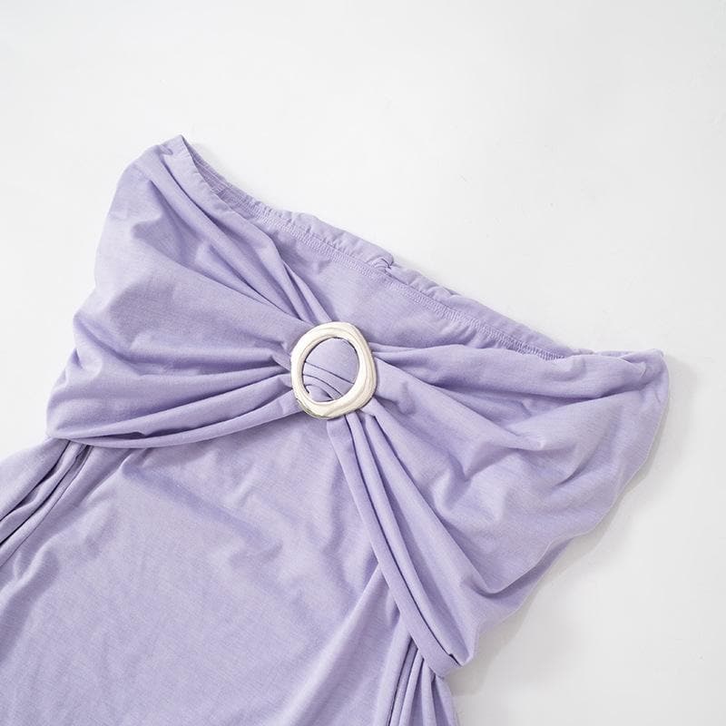 Sleek & Chic: Lavender Off-Shoulder Ruched Mini Dress with O-Ring | Fall Date Night & Party Perfect